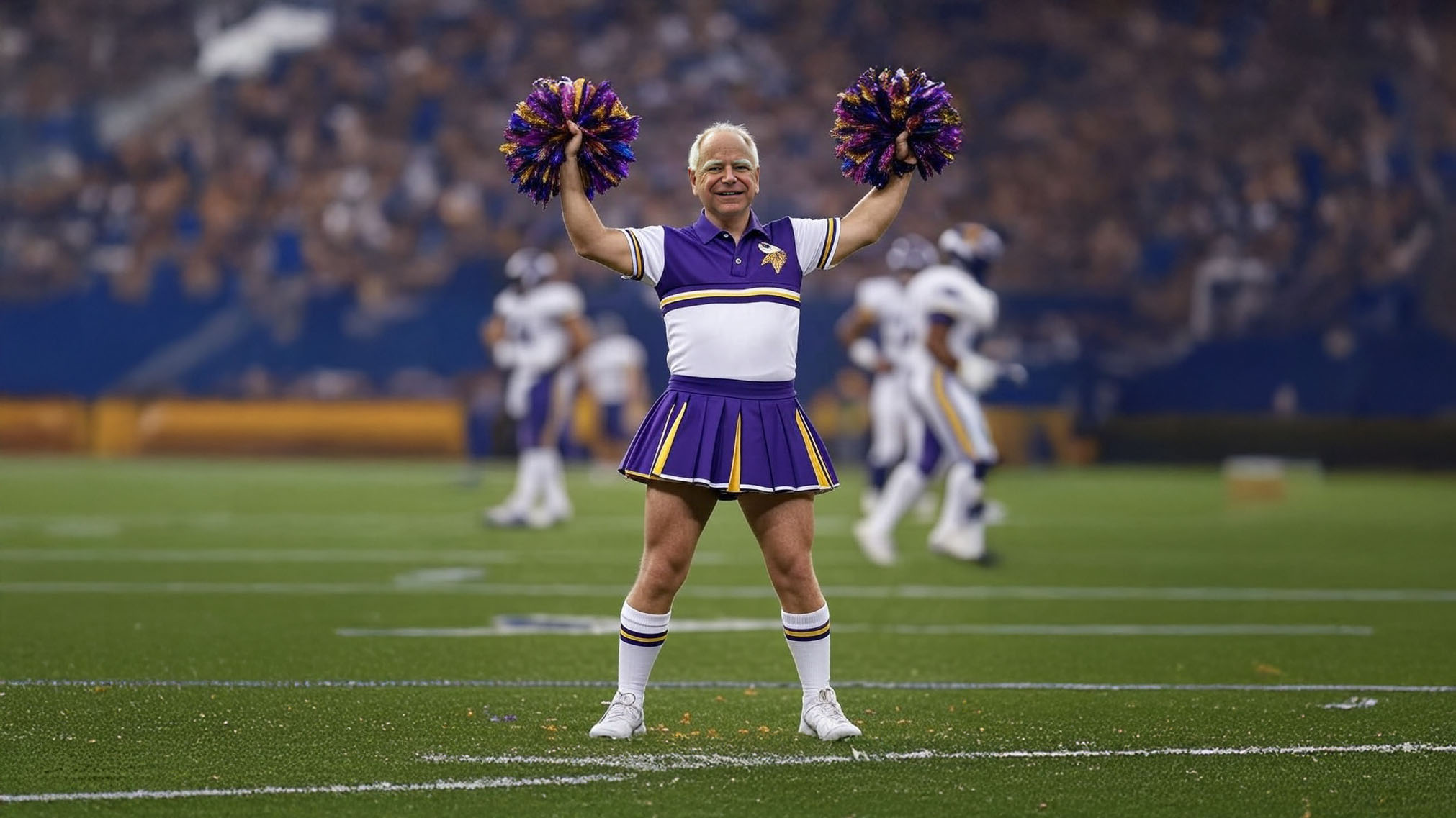 Tim Walz as a cheerleader for the Minnesota Vikings