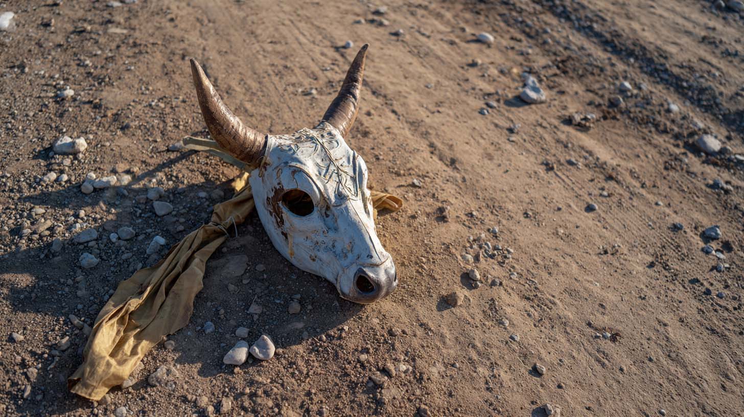 A mask left behind by a teenager with unrequited love who visited the farm