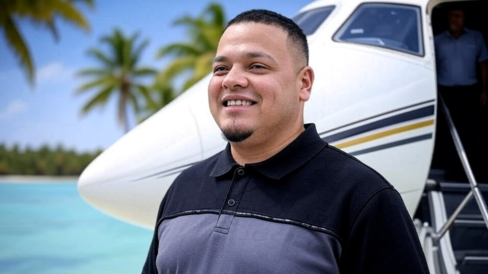 Kilmar Ábrego García about to board a flight on a private jet on an unknown tropical island
